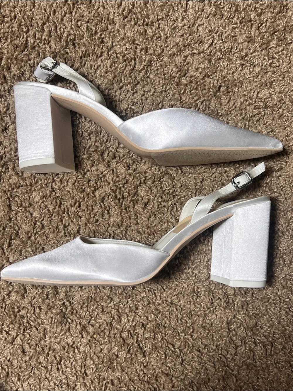 Dolce Vita Carel True White Satin Slingback High Heels, Size 7 - Picture 9 of 12